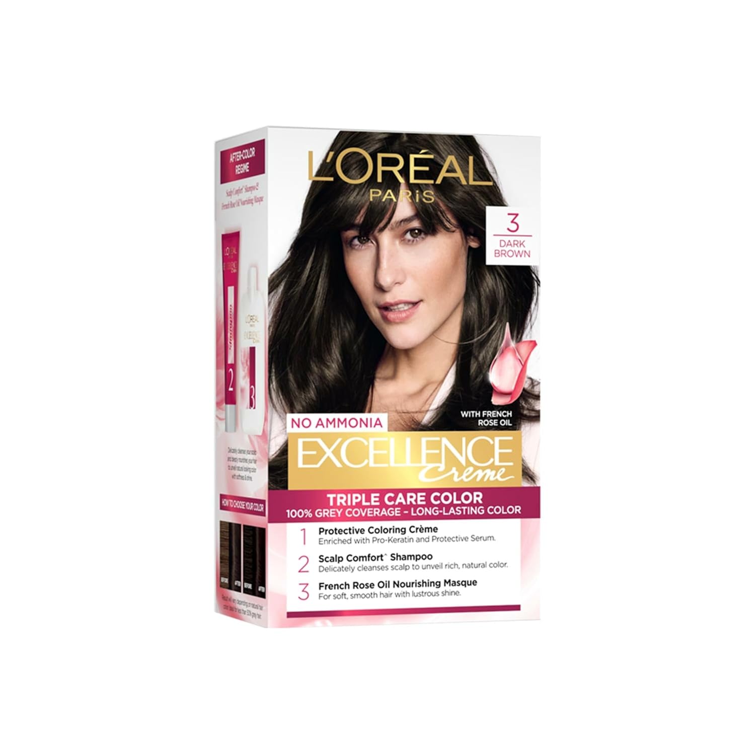 L'Oreal Paris Excellence Creme Hair Color, 3 Dark Brown, (72 ml+100 g )