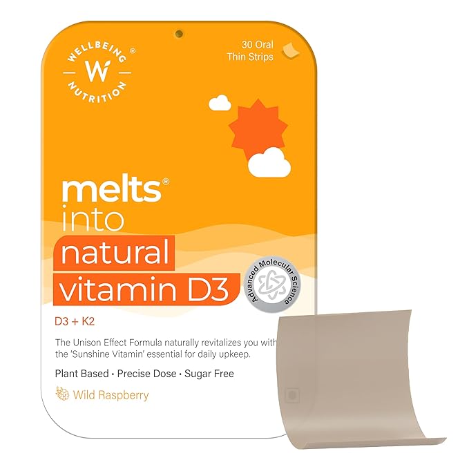 Wellbeing Nutrition Melts Natural Vitamin D3 600IU + K2 as MK7 with Resveratrol, Vitamin A 